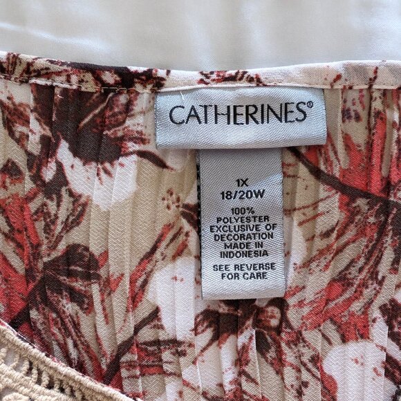 CATHERINES Blouse Plus 1X Multicolor Floral Lace 3/4 Bell‎ Sleeve Shark Bite Hem - Picture 8 of 14